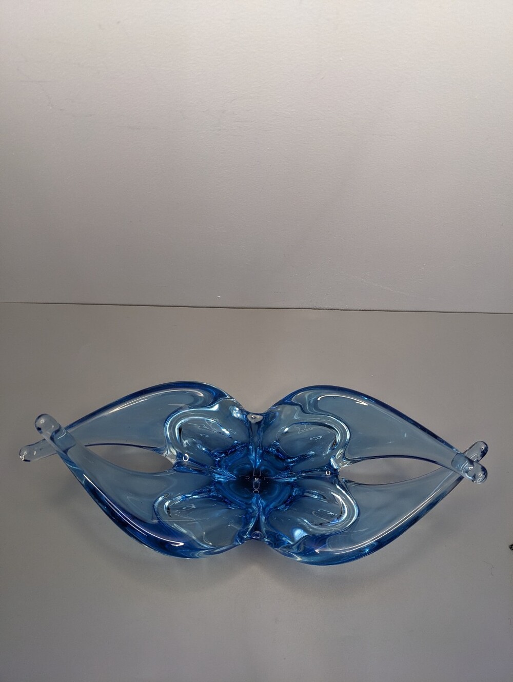 Hand Blown Blue Art Glass Freeform Abstract Wave Sculpture Modern Decor Cobalt